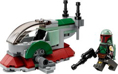 Built Boba Fett's Starship Microfighter with Boba Fett minifigure on white background