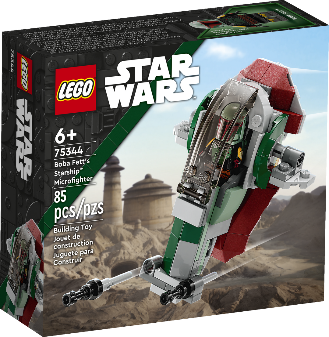 LEGO Star Wars 75344 Boba Fett's Starship Microfighter box front, 85 pieces, ages 6 and up
