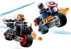 LEGO Marvel motorcycles action scene with stud shooter effects