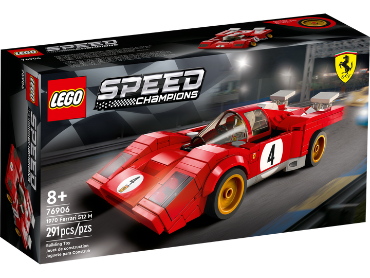 LEGO Speed Champions 76906 1970 Ferrari 512 M box front, 291 pieces, ages 8 and up