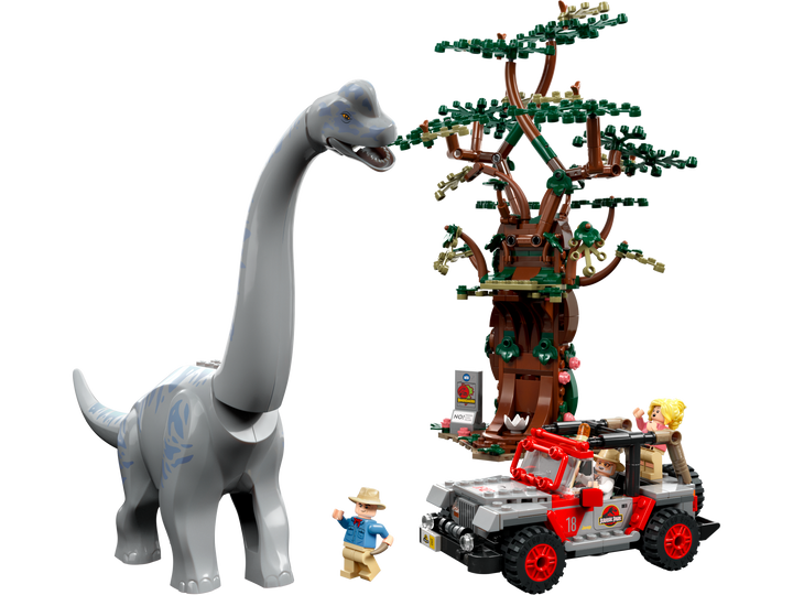 Built LEGO 76960 Brachiosaurus, Jeep Wrangler and tree, official photography