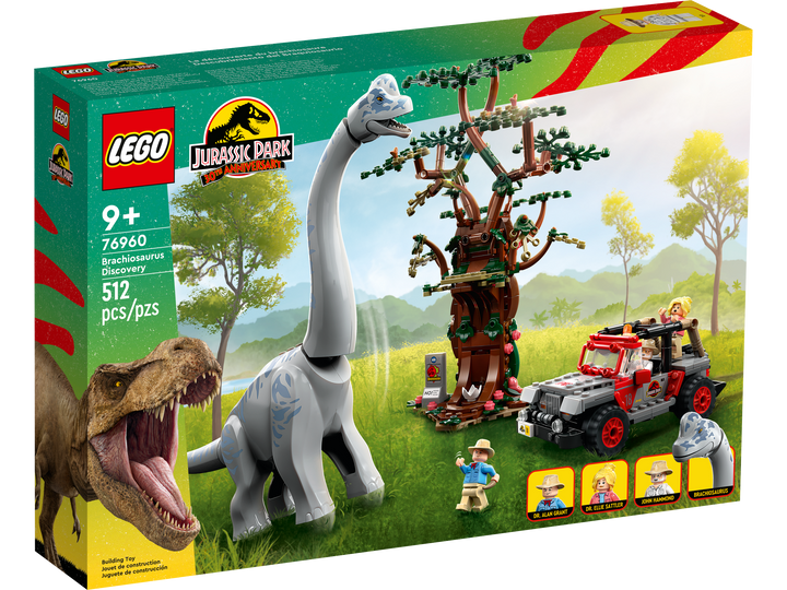 LEGO Jurassic World 76960 Brachiosaurus Discovery official box front, 512 pieces, ages 9+