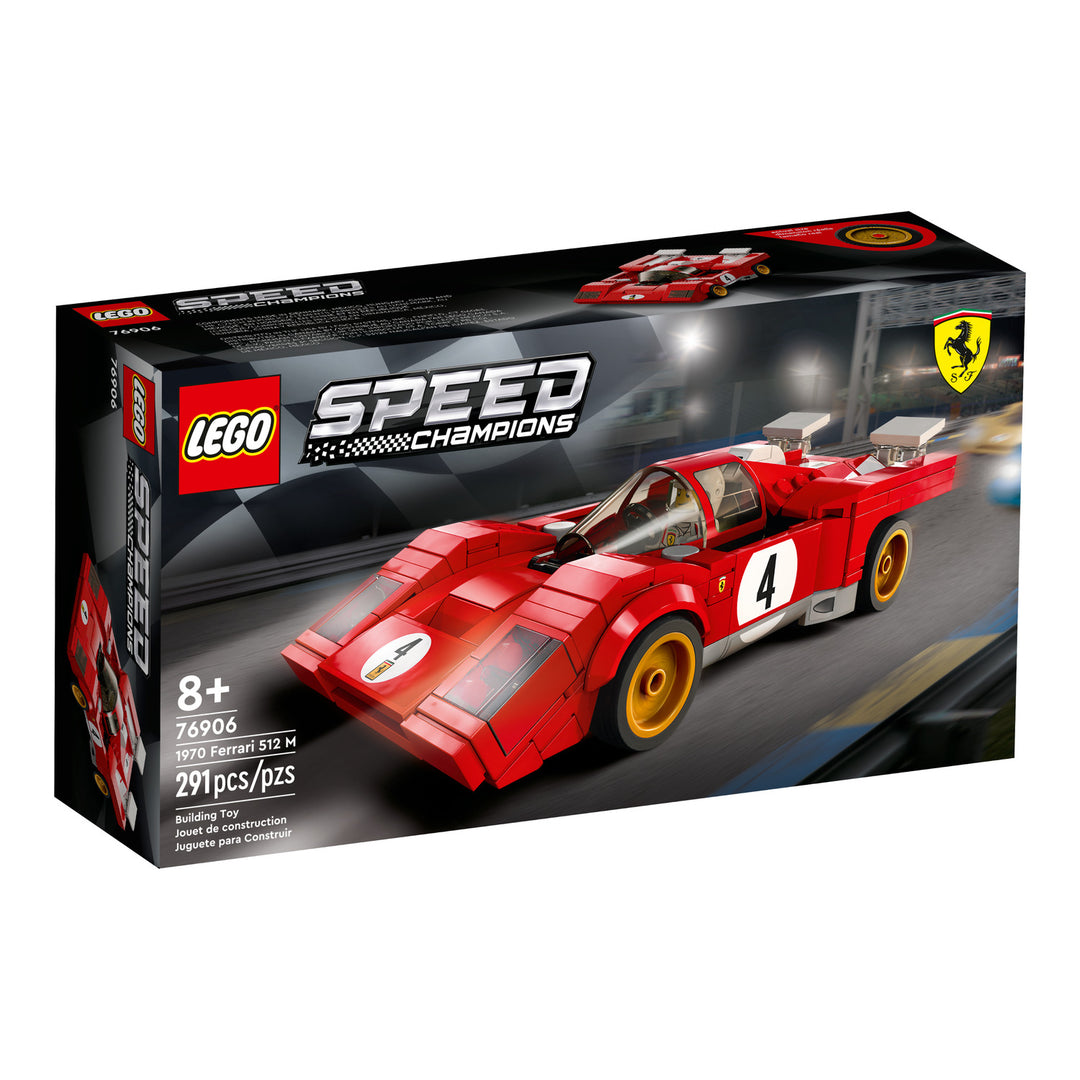 LEGO Speed Champions 76906 1970 Ferrari 512 M box front, 291 pieces, ages 8 and up