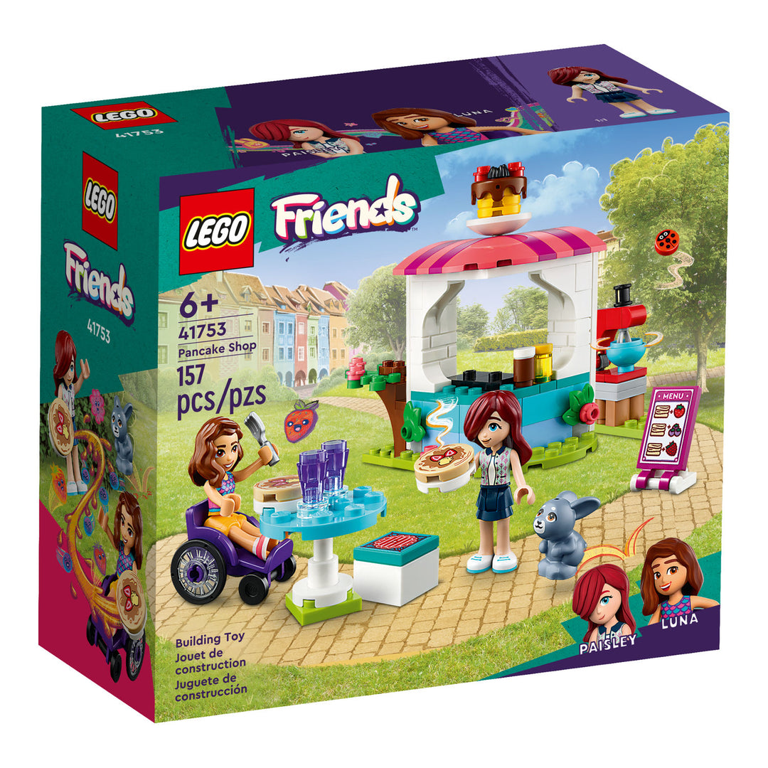 LEGO Friends 41753 Pancake Shop box front, 157 pieces, ages 6 and up, featuring Paisley and Luna