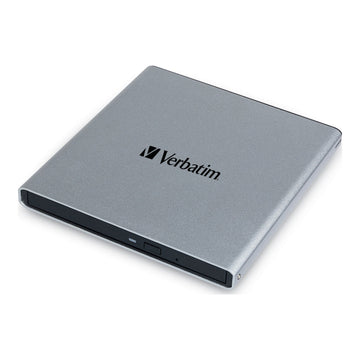Verbatim External All-in-One Optical Writer 71094 in silver with the black disc tray front and the Verbatim logo on top