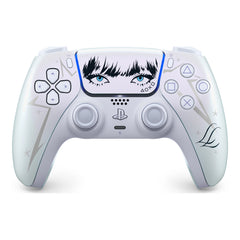 DualSense LISA Limited Edition, front view with LISA's eyes, stars and LL lettering on the touch pad