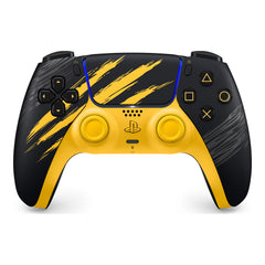 DualSense Marvel's Wolverine Battle Yellow Limited Edition, front view with the yellow claw slashes
