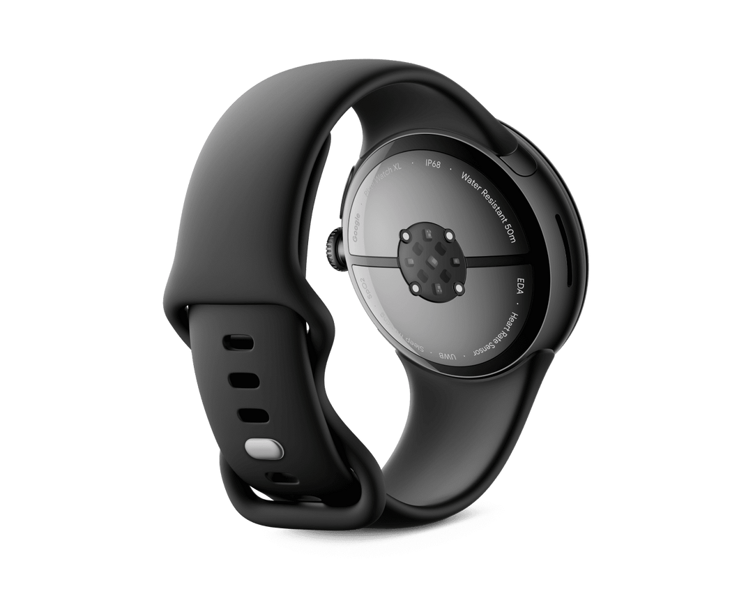 Google Pixel Watch 3 45mm caseback showing the heart rate, ECG and SpO2 sensor array