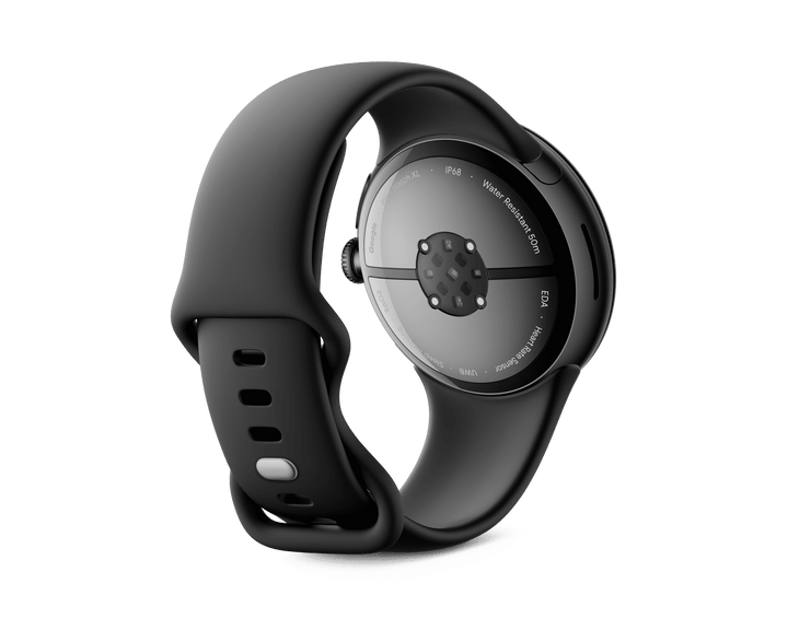 Google Pixel Watch 3 45mm caseback showing the heart rate, ECG and SpO2 sensor array
