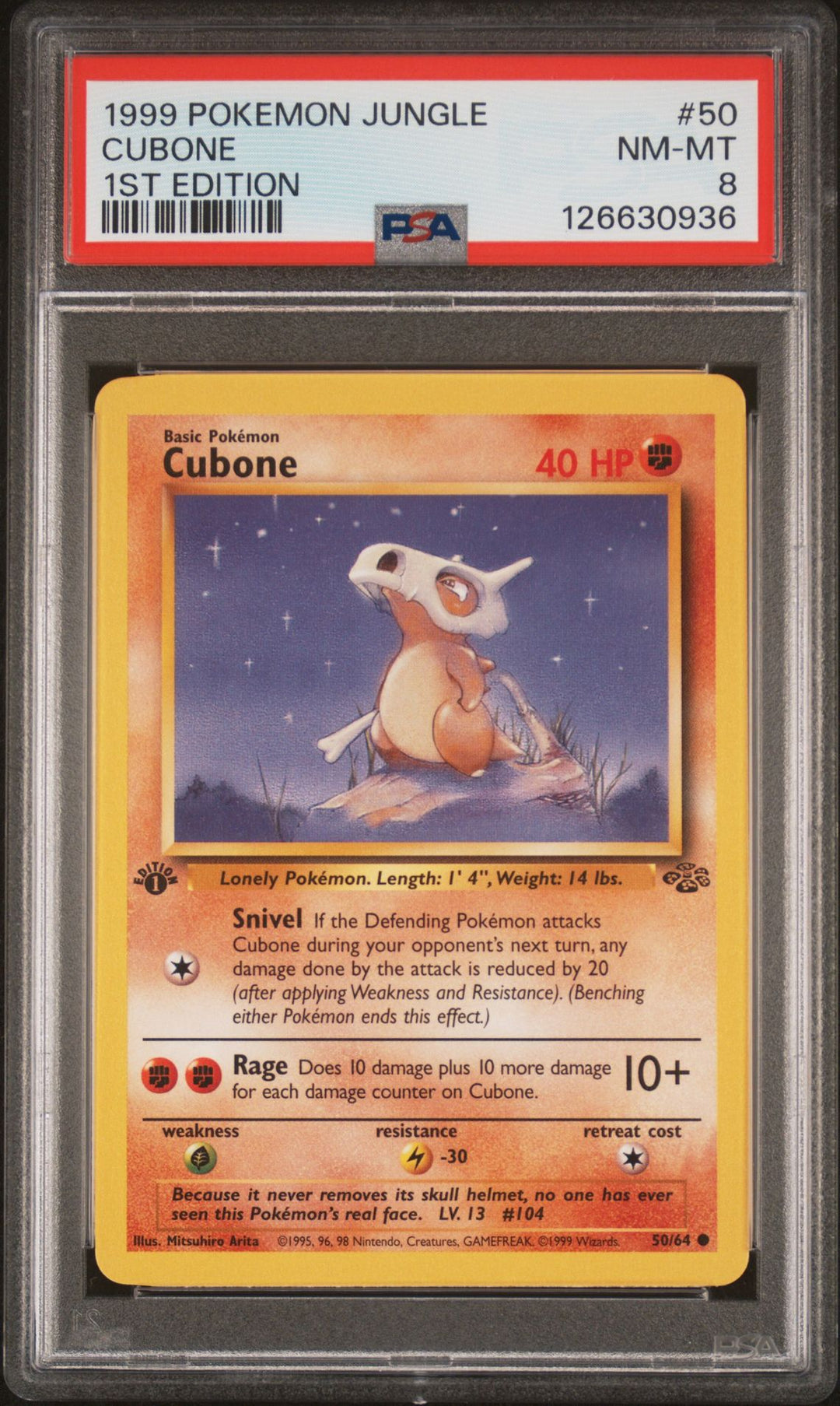 Cubone #50 1st Edition in PSA 8 - Jungle Pokemon 1999 - Quaza Collect