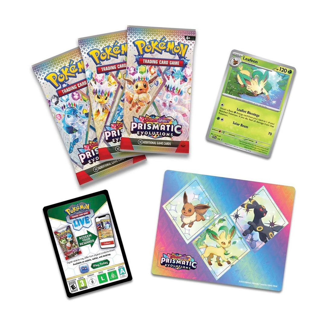 Pokémon TCG: Prismatic Evolutions Leafeon Tech Sticker Collection (3 Booster Packs + Promo + Sticker)