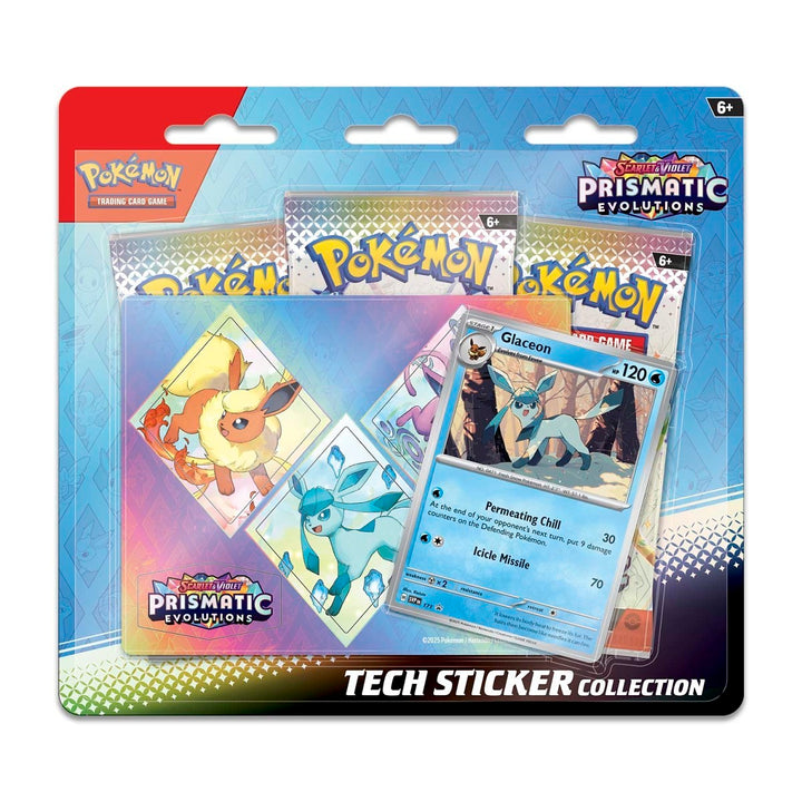Pokémon TCG: Prismatic Evolutions Glaceon Tech Sticker Collection (3 Booster Packs + Promo + Sticker)