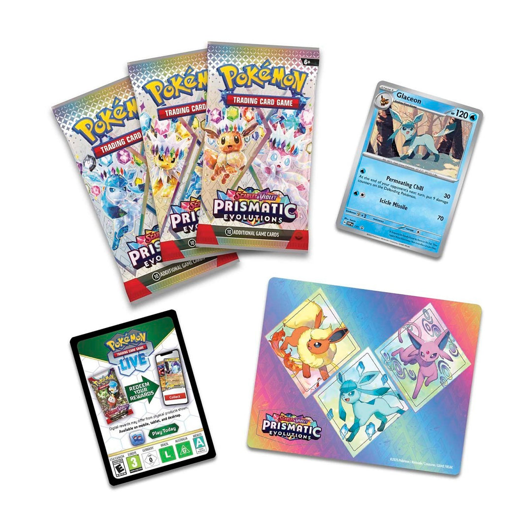 Pokémon TCG: Prismatic Evolutions Glaceon Tech Sticker Collection (3 Booster Packs + Promo + Sticker)