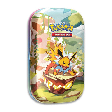 Prismatic Evolutions Jolteon Mini Tin: front of the tin with Jolteon art