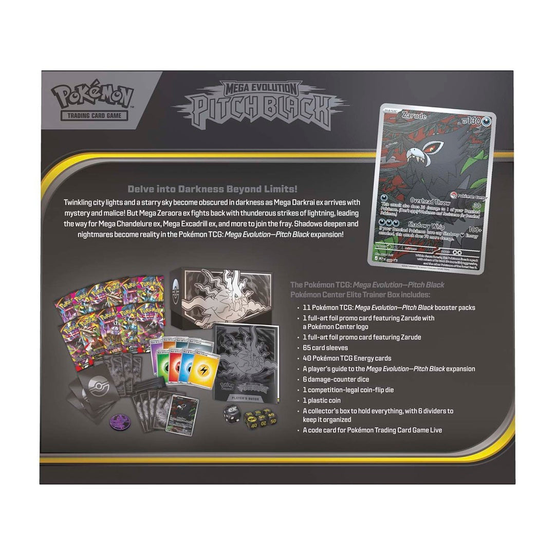 Pitch Black Pokémon Center Elite Trainer Box: back of the box with the contents list