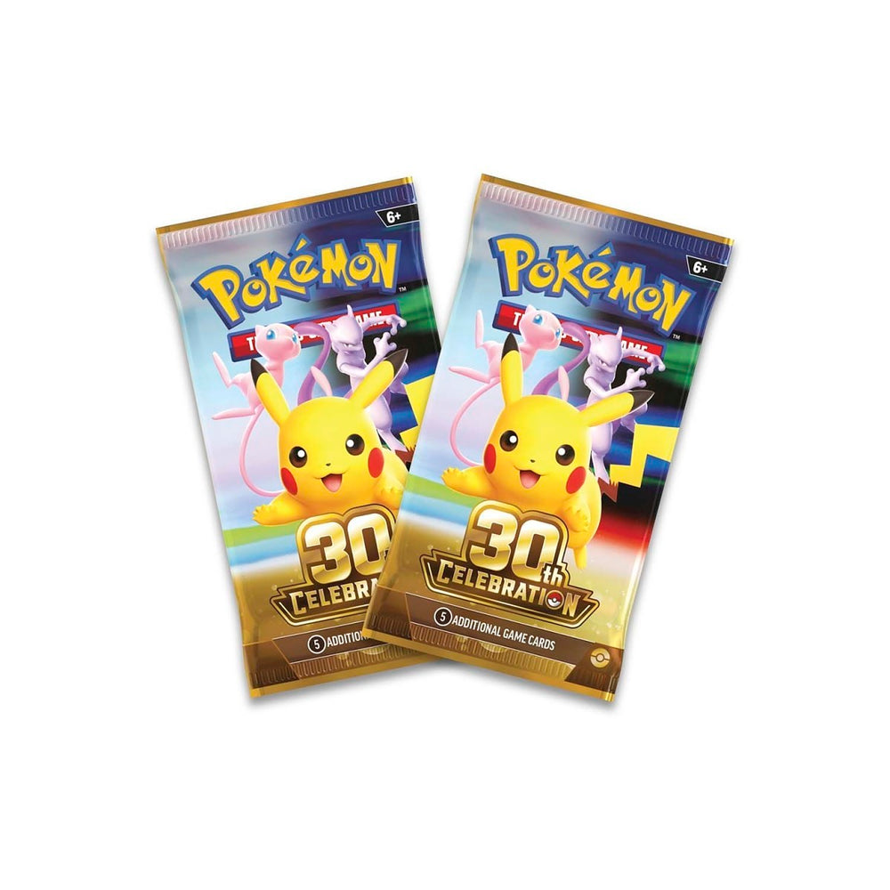 Pokémon TCG: 30th Celebration Mini Tin - Pikachu (Night) - the two 30th Celebration booster packs