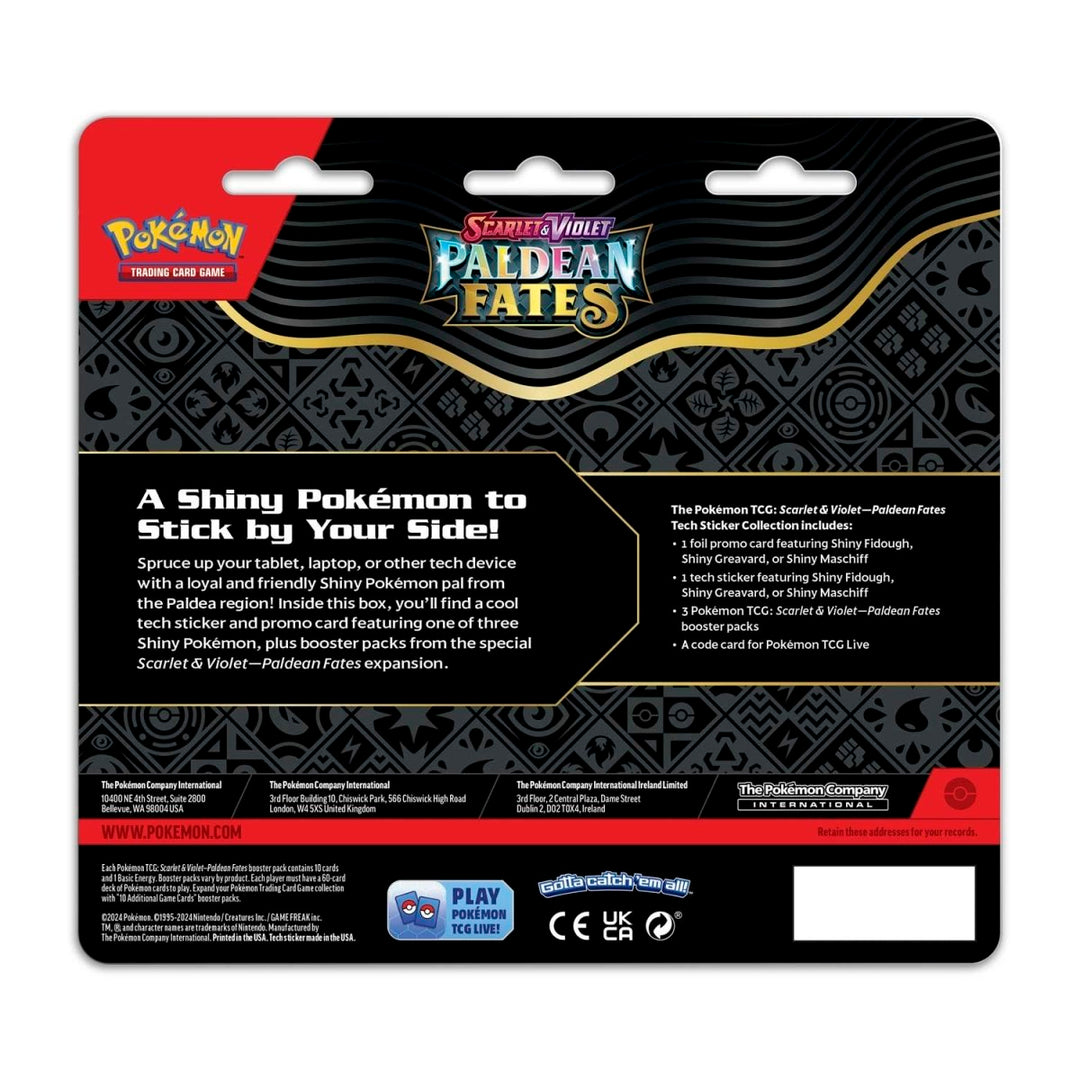 Pokémon TCG: Scarlet & Violet-Paldean Fates Tech Sticker Collection (Shiny Fidough) 3 Booster Packs