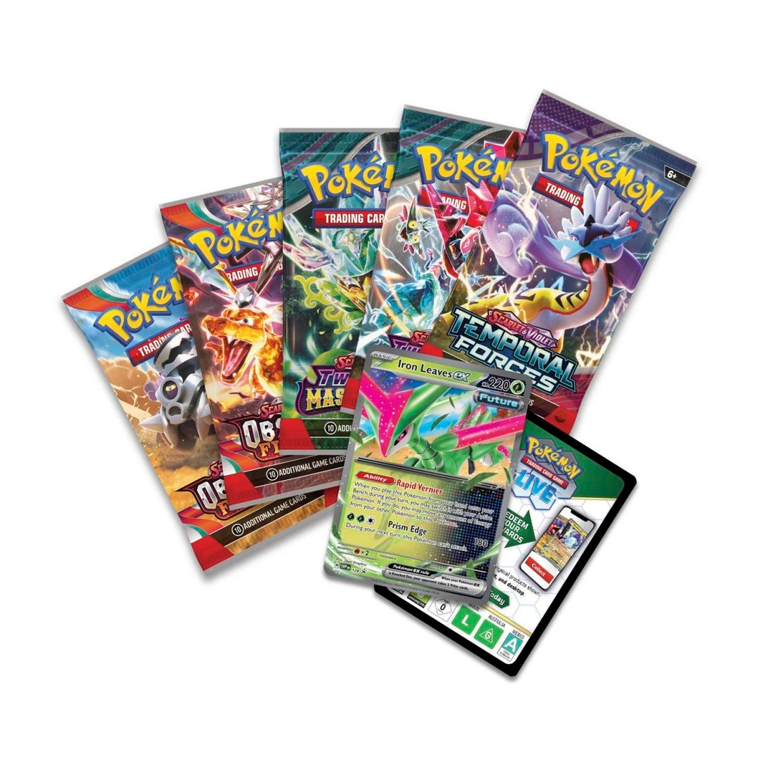 Paradox Clash Tin Iron Leaves ex: booster packs, Iron Leaves ex promo and code card