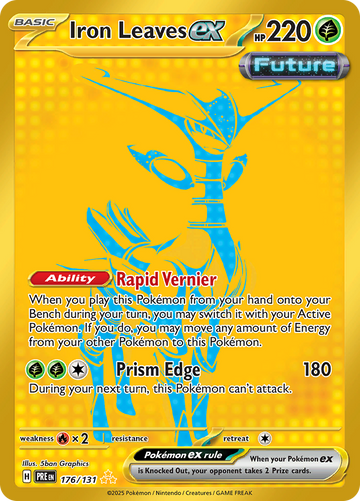 Iron Leaves ex 176/131 gold etched Hyper Rare by 5ban Graphics, Prismatic Evolutions