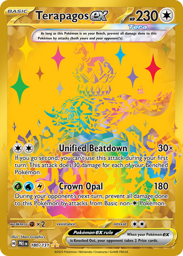 Terapagos ex 180/131 gold etched Hyper Rare by 5ban Graphics, Prismatic Evolutions