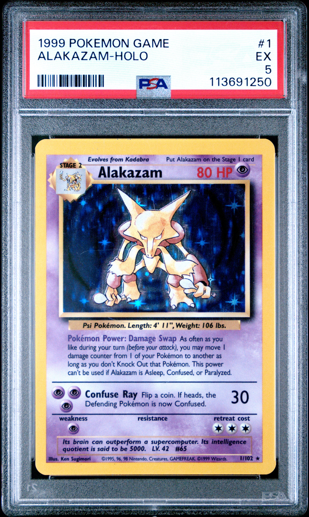 Alakazam #1/102 PSA 5 slab, front