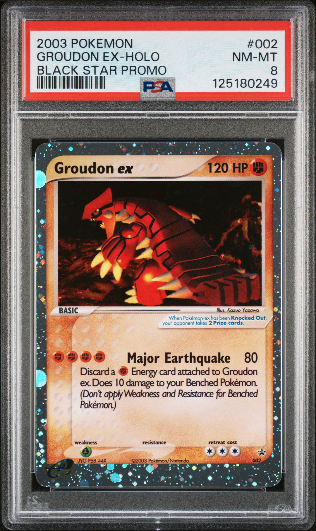Groudon ex #002 PSA 8 slab, front