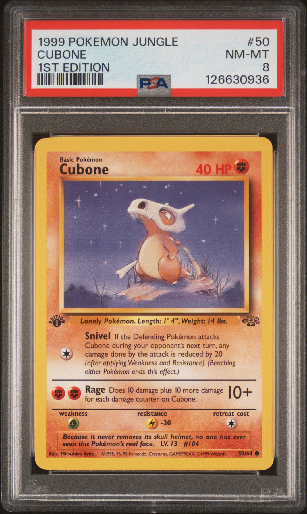 Cubone #50/64 PSA 8 slab, front