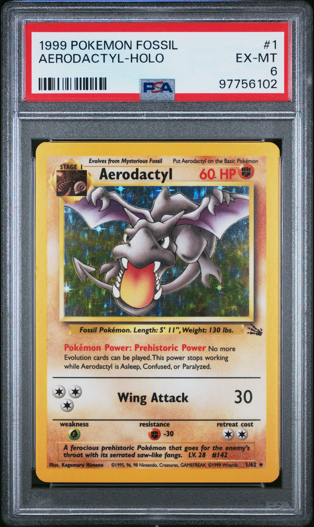 Aerodactyl #1/62 PSA 6 slab, front