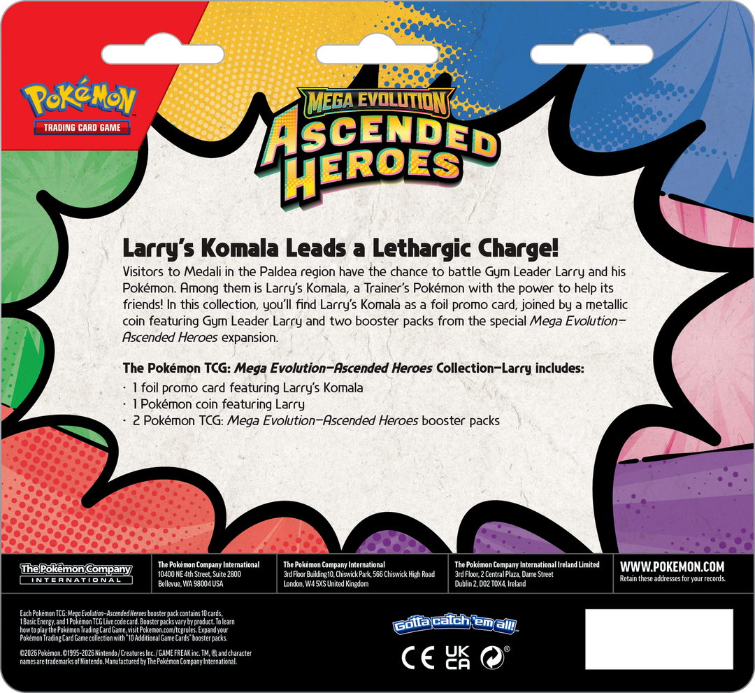 Pokemon TCG: Ascended Heroes Erika/Larry Collection - Mega Evolution (2 Booster Packs + Promo + Coin)