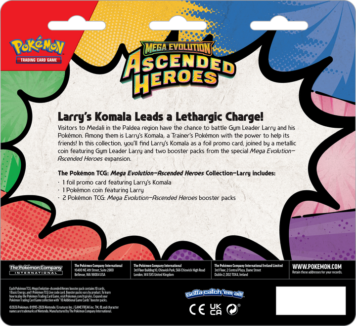 Pokemon TCG: Ascended Heroes Erika/Larry Collection - Mega Evolution (2 Booster Packs + Promo + Coin)
