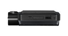 Thinkware Q800 Pro side view with the microSD card slot, reset button and microphone