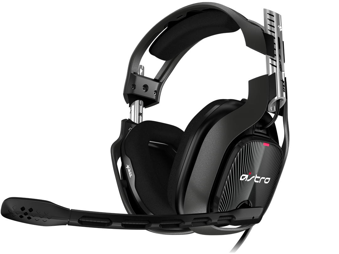 ASTRO A40 TR headset side view with the unidirectional boom microphone extended forward
