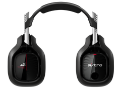 ASTRO A40 TR headset from behind, showing the A40 Tournament Ready speaker tag and the ASTRO speaker tag