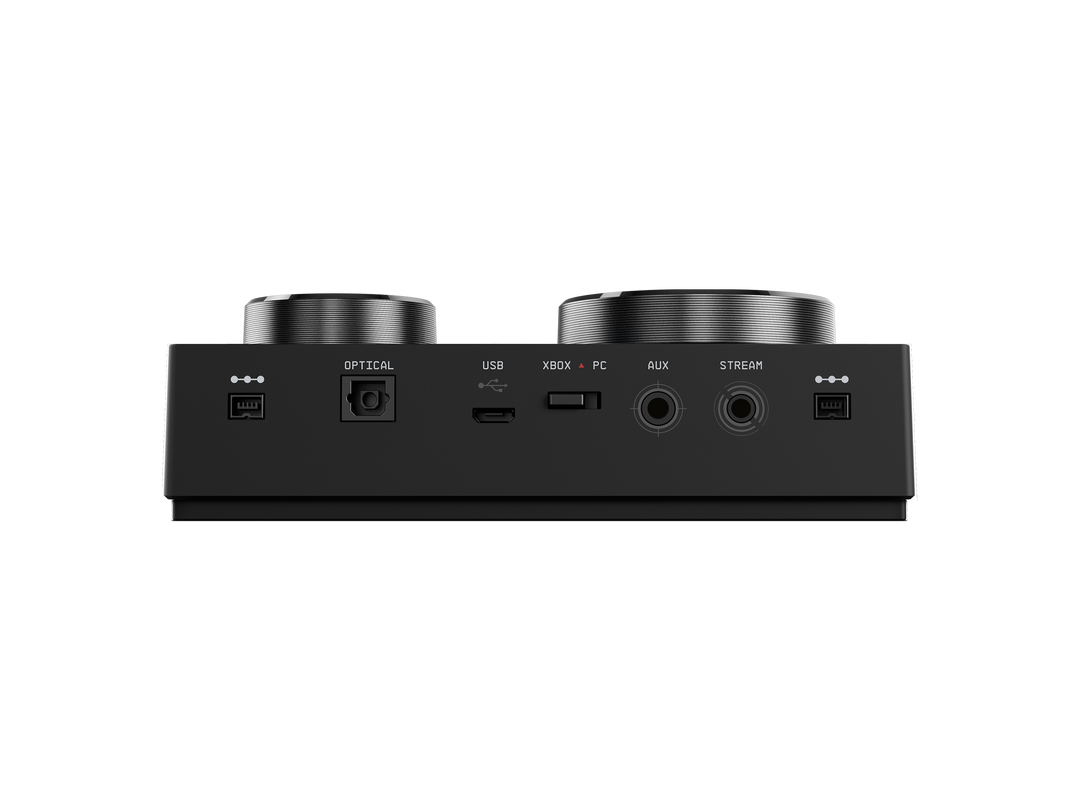 ASTRO MixAmp Pro TR for Xbox rear panel: daisy chain, optical, USB, XBOX / PC switch, aux and stream ports