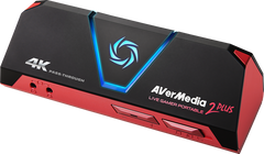 AVerMedia Live Gamer Portable 2 Plus capture box, black with red trim, front three-quarter view