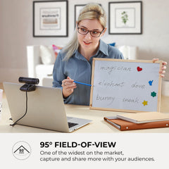 AVerMedia PW315 on a laptop, 95 degree field of view in an online teaching setup