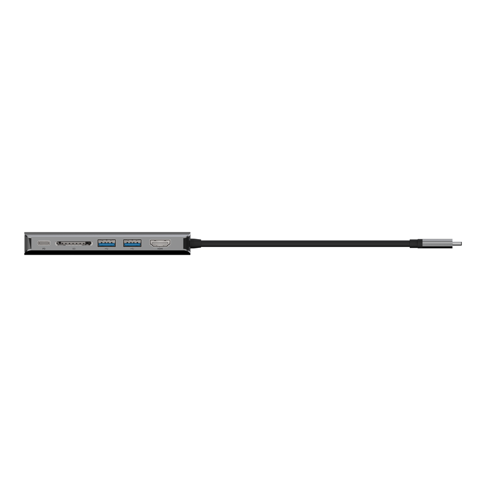 Belkin CONNECT USB-C 6-in-1 Multiport Adapter straight-on front view with the USB-C cable extended