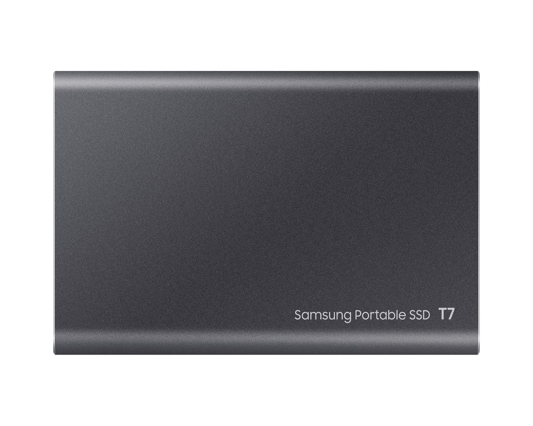 Samsung T7 Portable SSD in Titan Gray, back marked Samsung Portable SSD T7