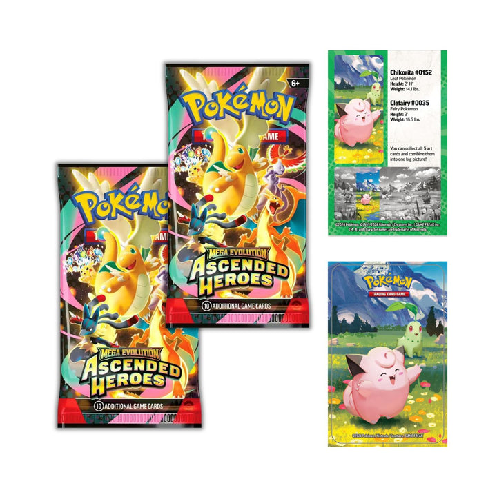 Pokémon TCG: Ascended Heroes Clefairy & Chikorita Mini Tin (2 Booster Packs + Sticker + Art Card) - Mega Evolution 2026