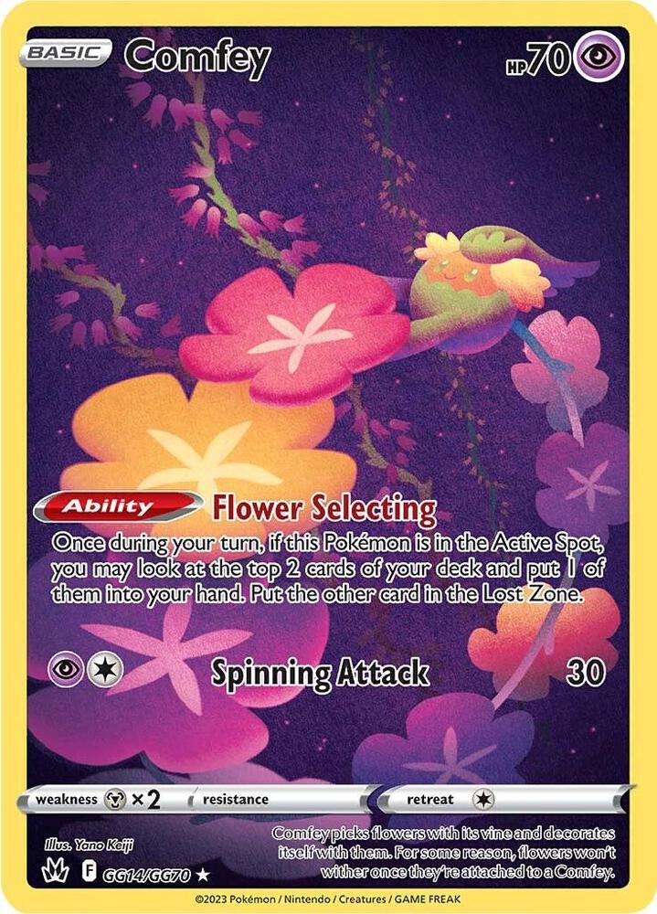 Comfey GG14/GG70 Holo Rare Pokémon card - Crown Zenith Galarian Gallery