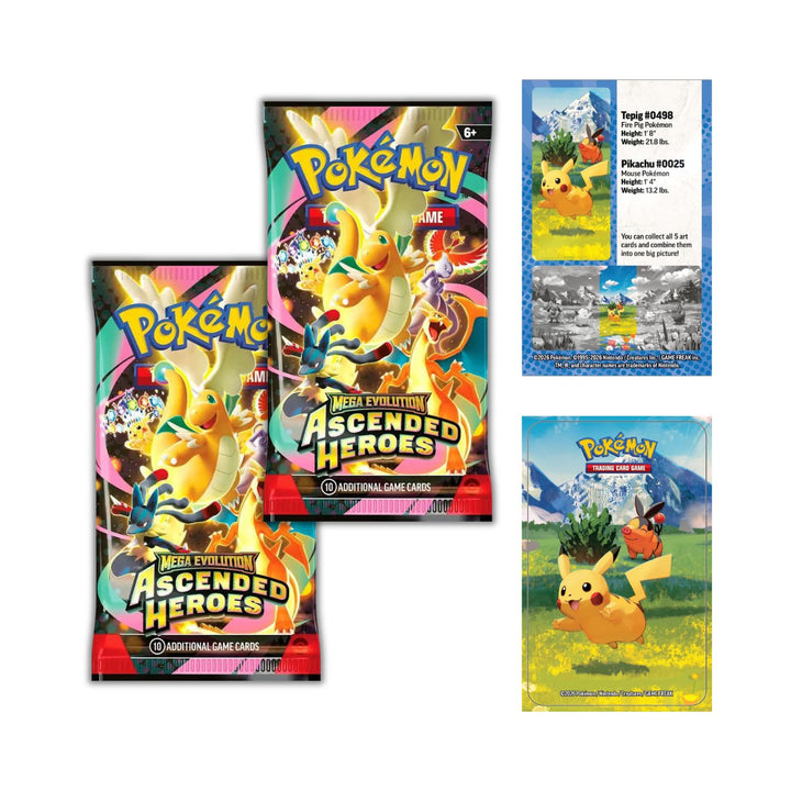 Pokémon TCG: Ascended Heroes Pikachu & Tepig Mini Tin (2 Booster Packs + Sticker + Art Card) - Mega Evolution 2026