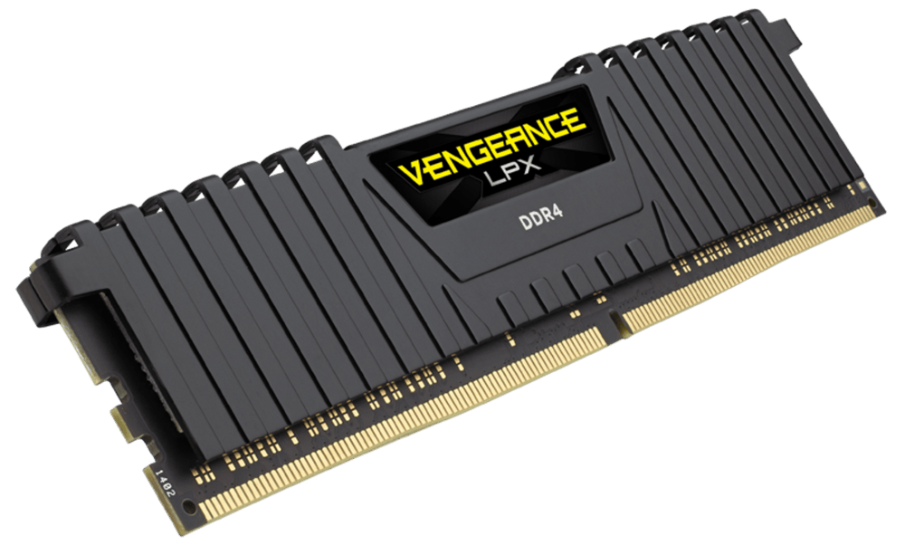 Corsair Vengeance LPX 16GB black modules, angled view