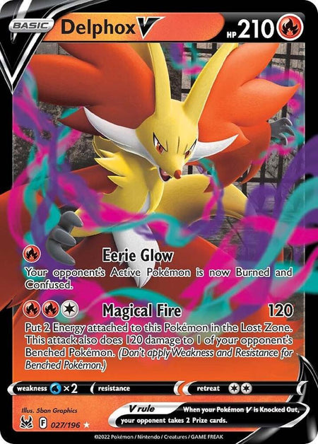 Delphox V #027/196 HOLO UR - Lost Origin Sword & Shield Pokemon 2022