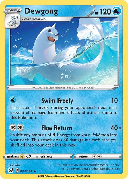 Dewgong #034/196 R - Lost Origin Sword & Shield Pokemon 2022