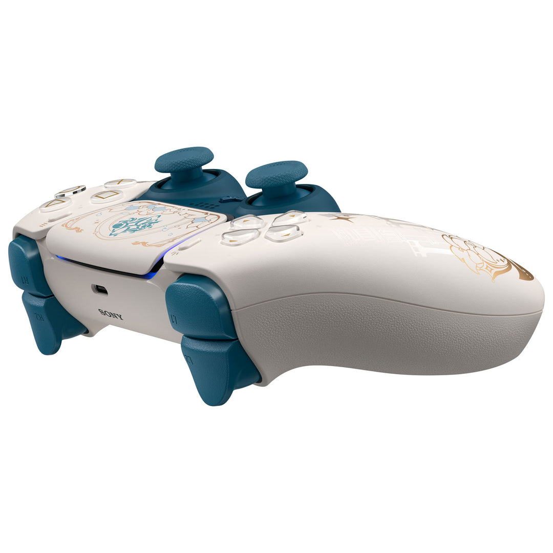 PlayStation 5 DualSense Genshin Impact Limited Edition, side view showing USB-C and triggers