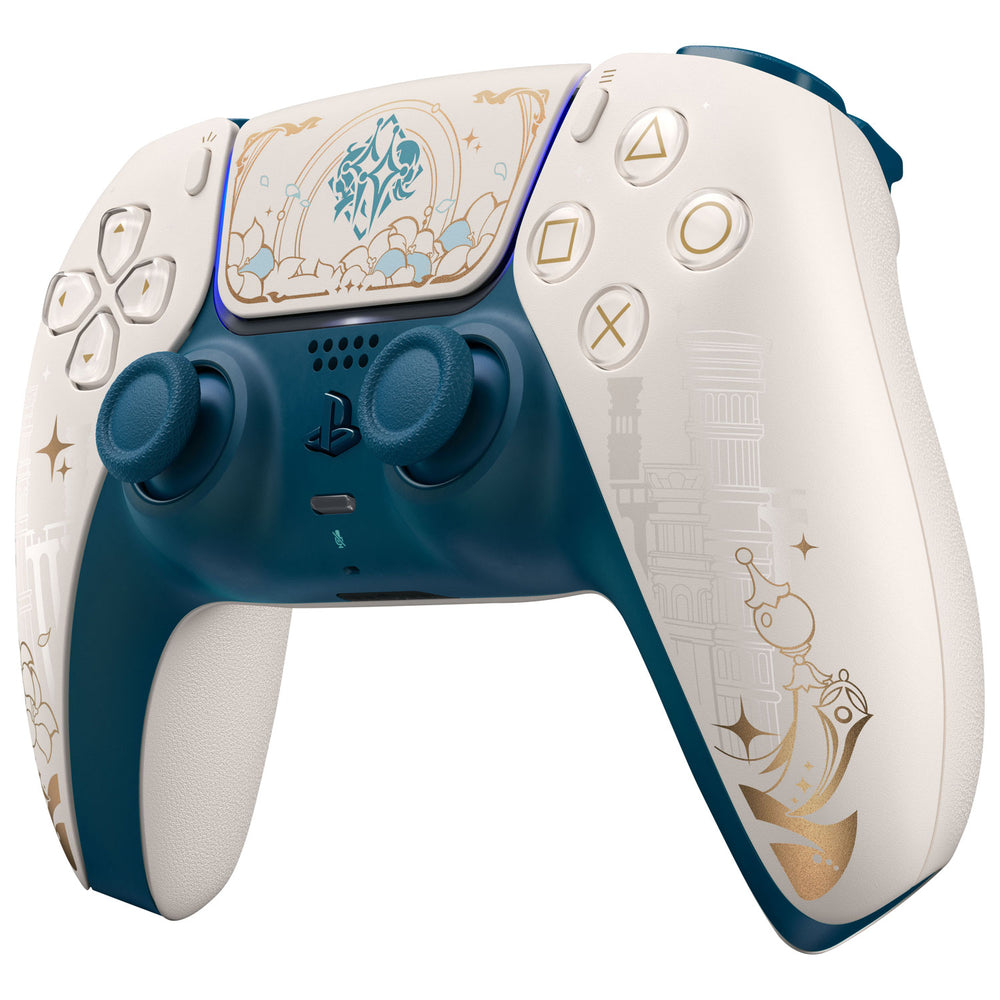PlayStation 5 DualSense Genshin Impact Limited Edition, three-quarter front view