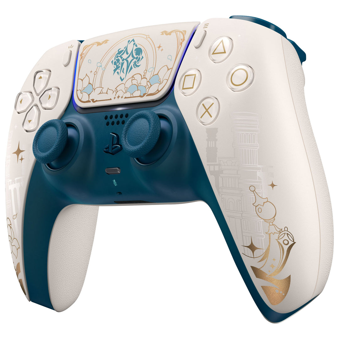 PlayStation 5 DualSense Genshin Impact Limited Edition, three-quarter front view