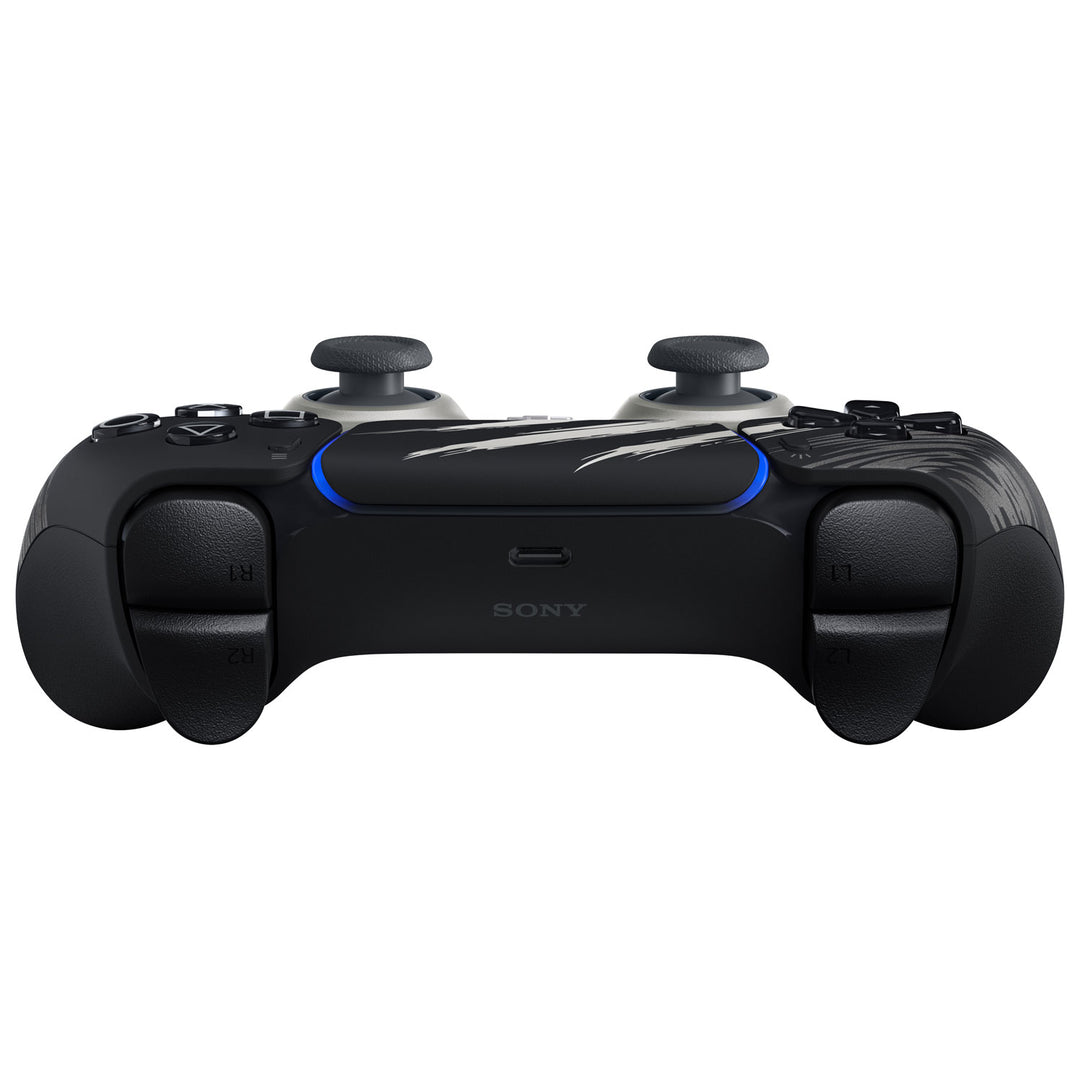 PlayStation 5 DualSense Marvel's Wolverine Adamantium Limited Edition, rear with USB-C port and adaptive triggers