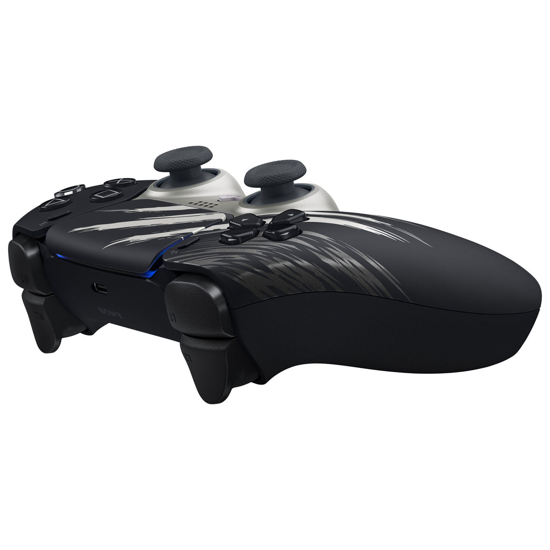 PlayStation 5 DualSense Marvel's Wolverine Adamantium Limited Edition, side view showing USB-C and triggers