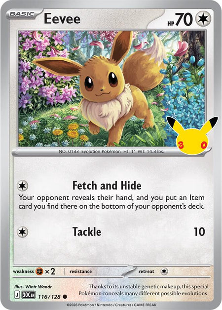 Eevee #116/128 HOLO C - 30th Celebration Mega Evolution Pokemon 2026